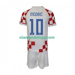 Camisola Croácia Modrić 10 Criança Equipamento Primeiro Copa do Mundo 2022 Manga Curta